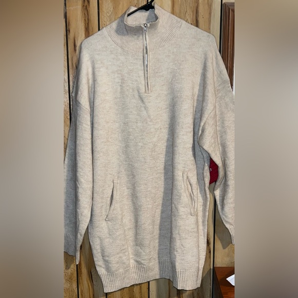 LELIS Women’s Taupe Knit Half-Zip Sweater NEW & Cute Extra Long Comfy - Picture 2 of 8